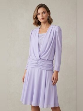 Rare Vintage Nu-Mode 1960s Evening Formal Purple Dress Paded Shoulders Large